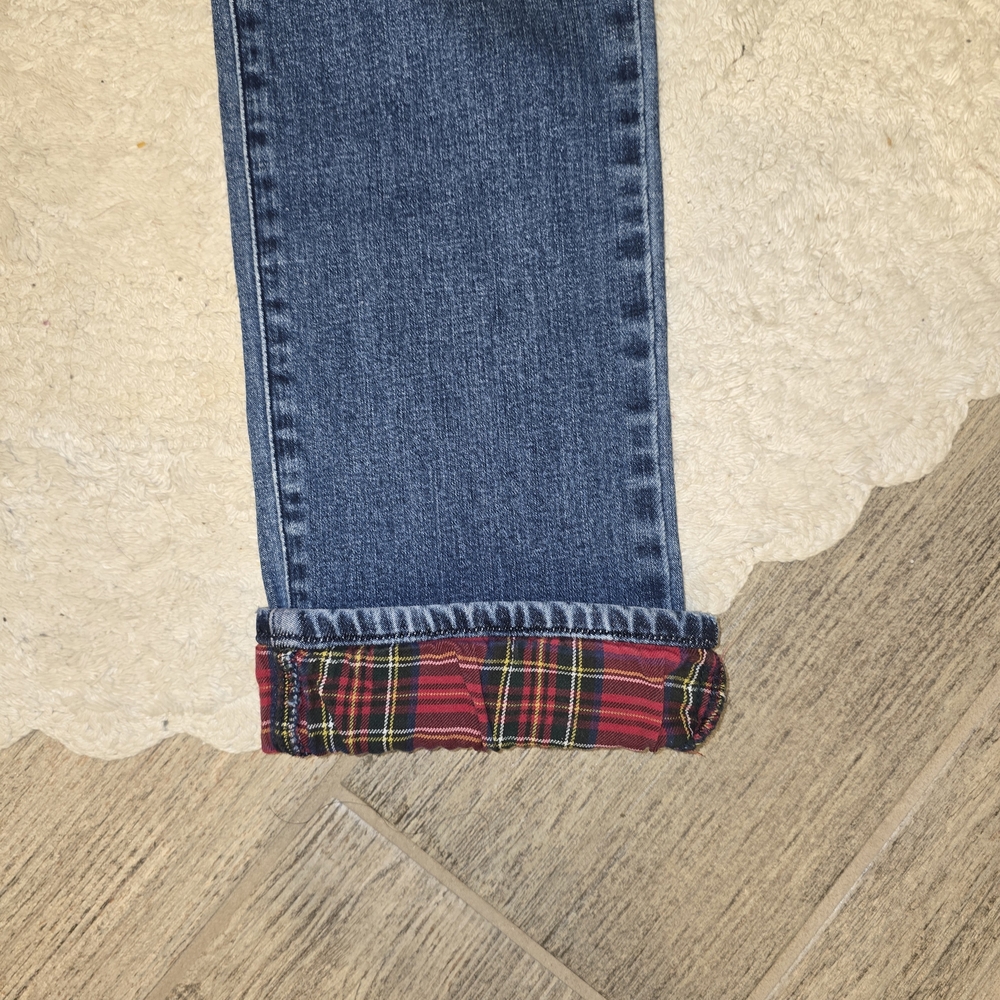Vintage Ralph Lauren Dark Blue Crop Straight Leg Jeans With Plaid Cuff Lining - Picture 2 of 9